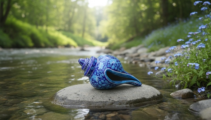 Handcrafted Blue Pottery Conch